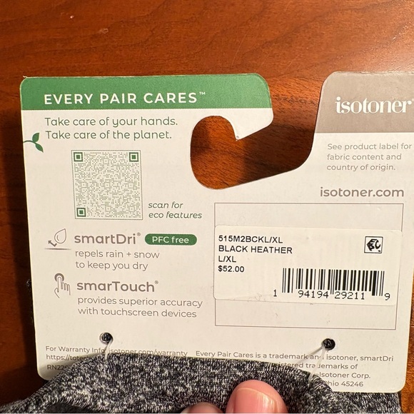 Isotoner Comforter Smart Dri Smart Touch Black Heathered Gloves NWT L/XL - Picture 4 of 6